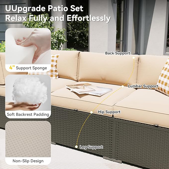 Aoxun Patio Furniture Set, 7 Piece Outdoor Sectional Sofas