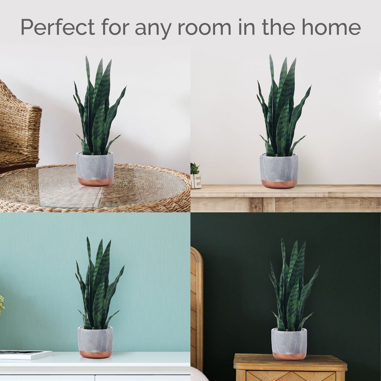 Mikasa Snake Plant in Faux Gray Marble Pot for Bathroom Farmhouse Faux Greenery Tabletop Centerpiece Mantel Office Desk Kitchen Decor, 18 inch