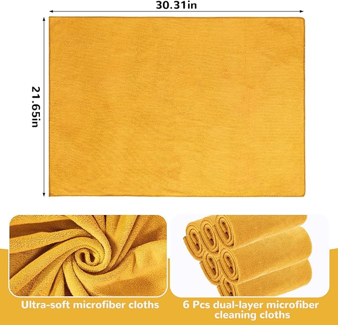 6 Pcs Extra Large Microfiber Cleaning Cloth Reusable Microfiber Towels Thick