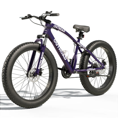 Betterland 26 inch Wheels Fat Tire Bike, 21 Speed Heavy Duty Mens Mountain Bikes with High Carbon Steel Frame/Double Disc Brake/Front Suspension Anti-Slip Bikes (Blue&Purple)-1