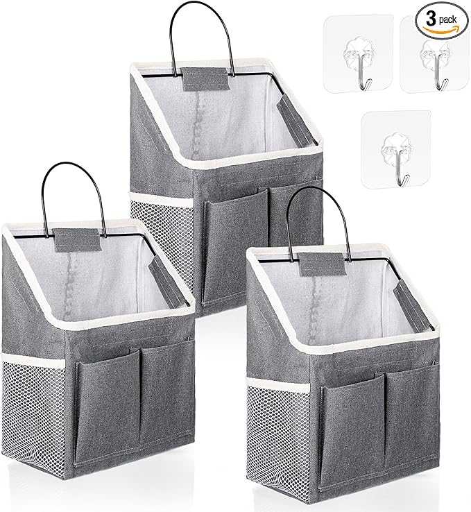 3pcs Wall Hanging Organizer Bag, Linen Fabric Door Hanging Storage Basket