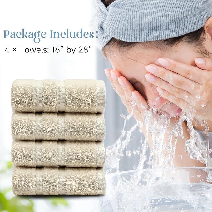 Simple&Opulence 4 Pcs Premium Hand Towels 16"x28", 600 GSM 100% Ring Spun Cotton