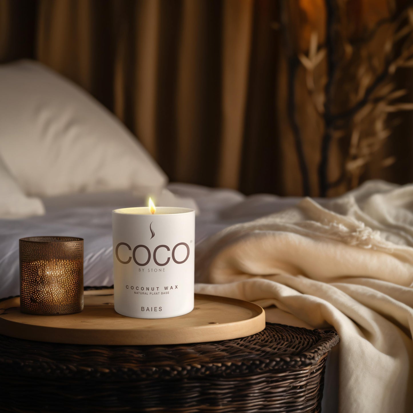 COCO by Stone 11oz Candle, Coconut Apricot Wax Candle for Home (Baies) Home Fragrance Products, 1 Wick Candle, Enhance Indoor Aroma, Vegan & Cruelty-Free, Clean Burning and Hand Poured Candle