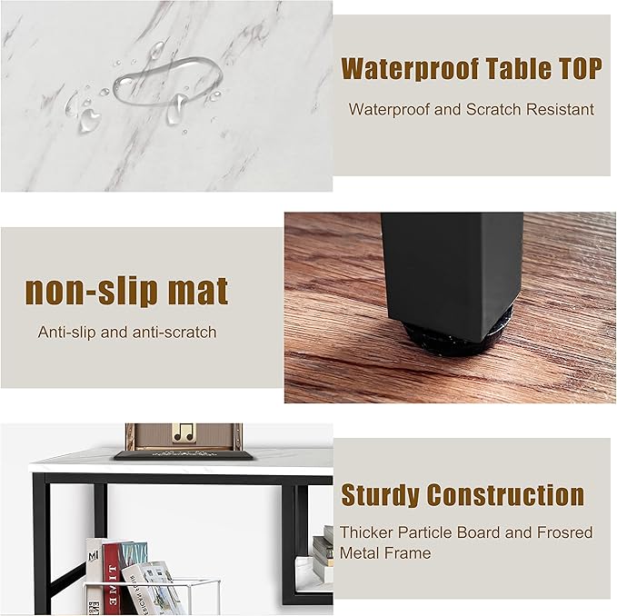 AT-VALY Console Table with Storage Shelves, Sofa Table Entryway Table with Faux