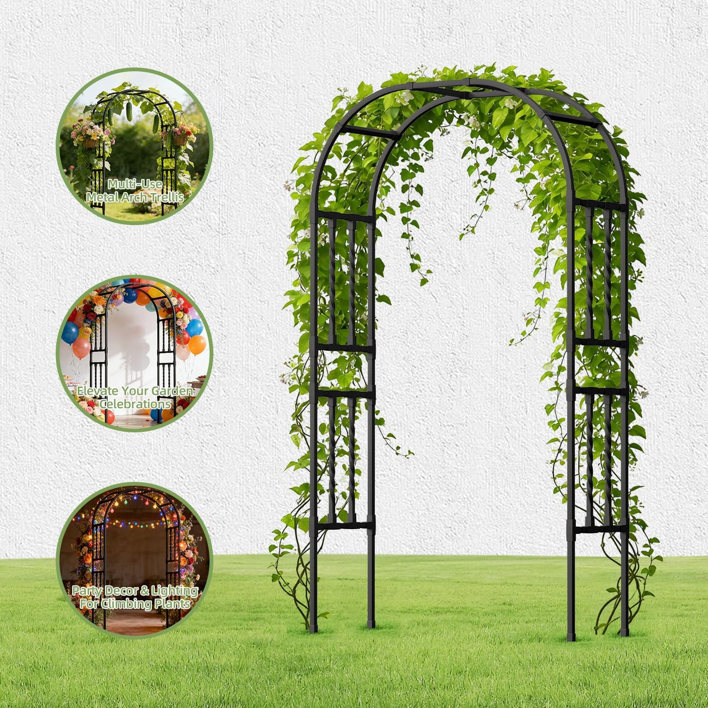 Square Tube Garden Arch Trellis 4.9x7.9FT,Metal Arbor for Climbing Plants,Outdoor Archway for Patio Lawn Backyard Wedding Ceremony