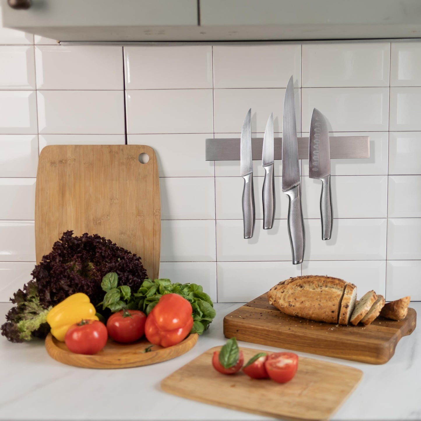Hamletoff Premium Magnetic Knife Strip for Wall no Drilling – 12 Inch Stainless Steel Magnetic Knife Holder with Neodymium Magnet Strong Adhesive Tape - Lightweight Kitchen Magnet Knife Bar