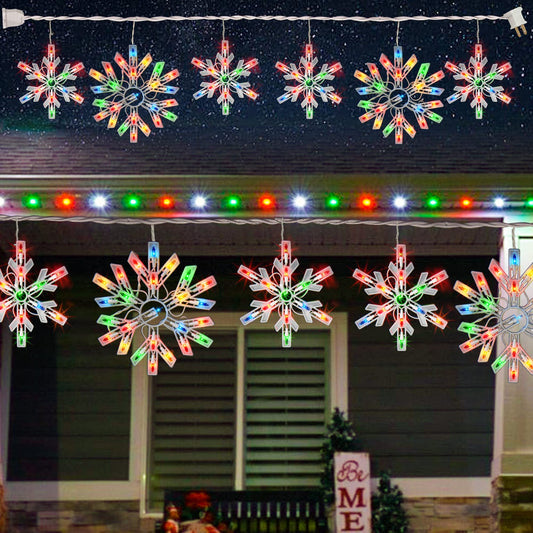 Dazzle Bright Christmas Snowflake Lights Outdoor,100 Count 8.5FT Connectable Waterproof Christmas Icicle Lights with 6 Drops Plug in for Indoor Xmas Yard Home Decorations (Multi-Colored)