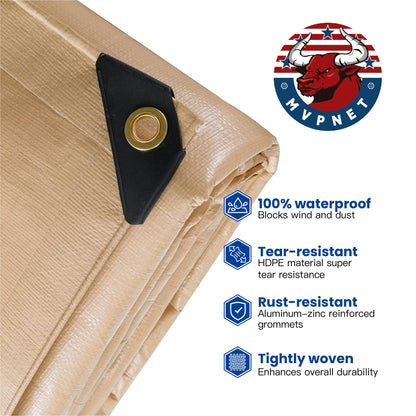 Tarp 30x40 Heavy Duty Waterproof Beige Tarp 12.5mil,Durable,Multipurpose, Weather Resistant,Uv Resistant,Tear Resistant,Can Be Used for Outdoor Furniture,Cars,Ships,Roofs-by MVPNET
