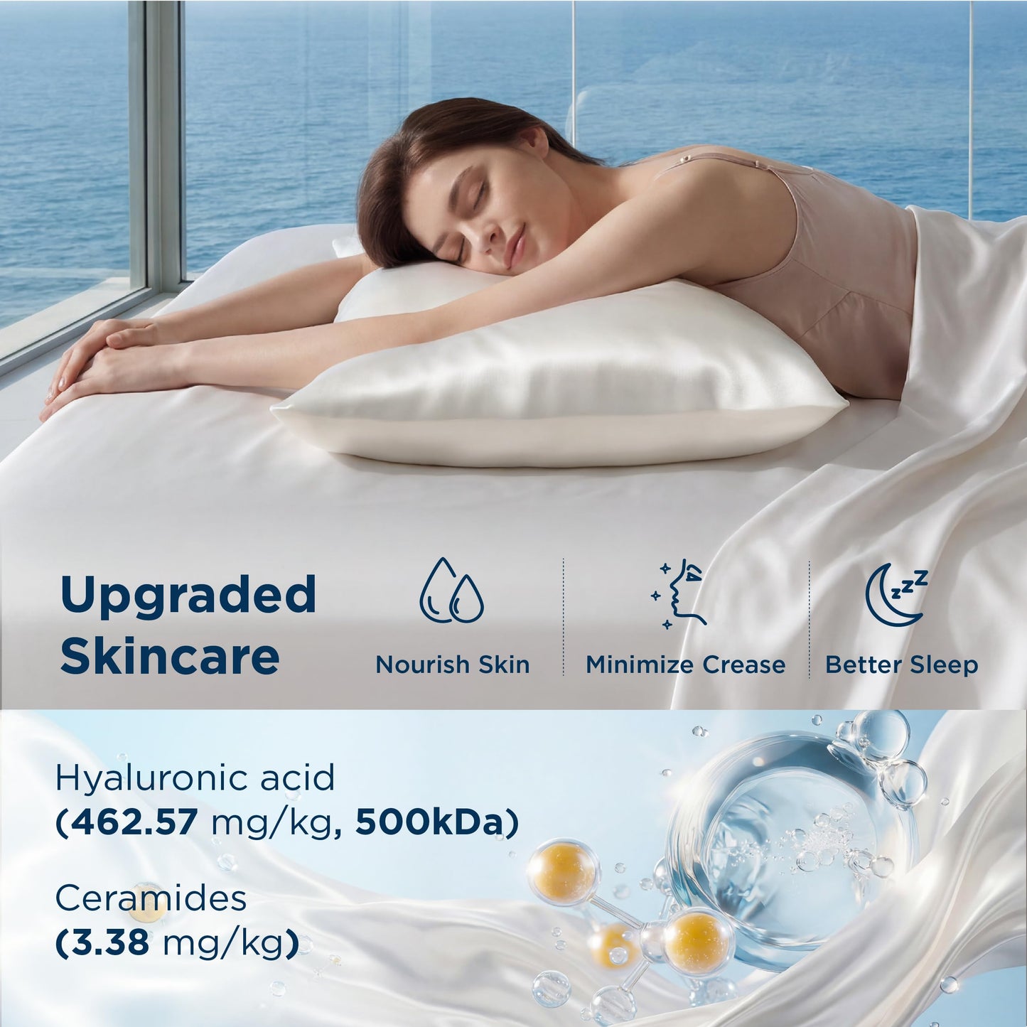 Bedsure Cooling Comforter Bundle Cooling Pillow Cases for Hot Sleepers with Dual-Sided Cool Tech, 2 Pack HA & Ceramides Infused Silky Cooling Pillowcases Soft for Skin & Hair, White, King Size