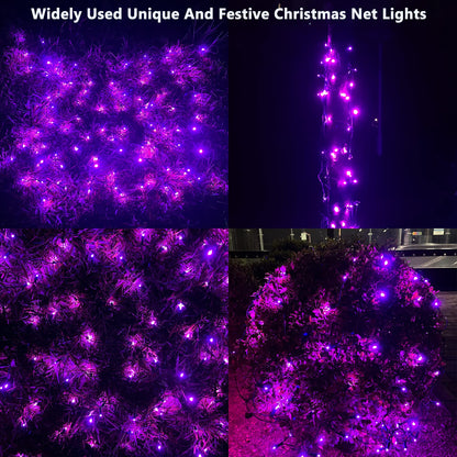 HISHINY Halloween Lights Outdoor,100LED 5ftx5ft Purple Net Lights with Connectable, Waterproof,UL Certified and Durable Green Wire Design for Bushes,Trees, Outdoor Indoor Party Decorations(Purple)