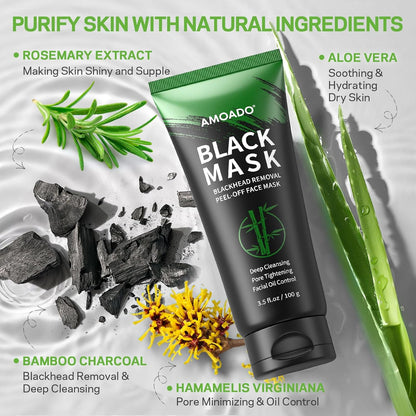 Blackhead Remover Mask, Charcoal Peel Off Face Mask Kit, (100g) Deep Pore Cleans,Oil Control, Blackheads Removal Peel Off Black Mask for Men & Women – Includes Brush,Extractor Tool