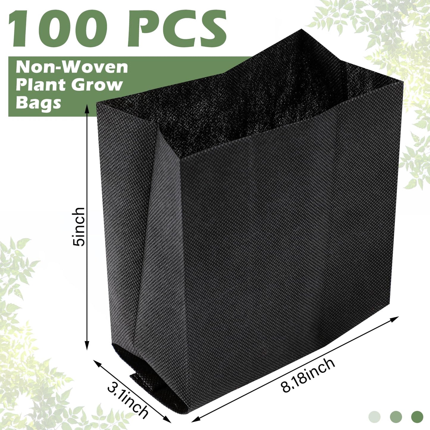 Amylove 100 Pcs Nursery Growing Bags, 8.2 x 4.9 Inches Non-Woven Fabric Growing Bags, Biodegradable Plant Pots Seedling Plant Start Pouches for Vegetables Flower Fruit Home Garden Greenhouse Supplies