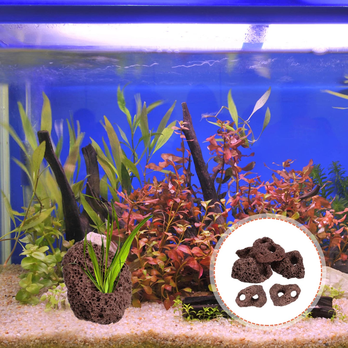 DOITOOL Lava Rock Aquarium 6pcs Volcanic Rocks Small Dark Brown Volcanic Pumice Stones, Aquarium Stones Aquascaping for Fish Tank Decoration, 3.93x2.75x1.57inch