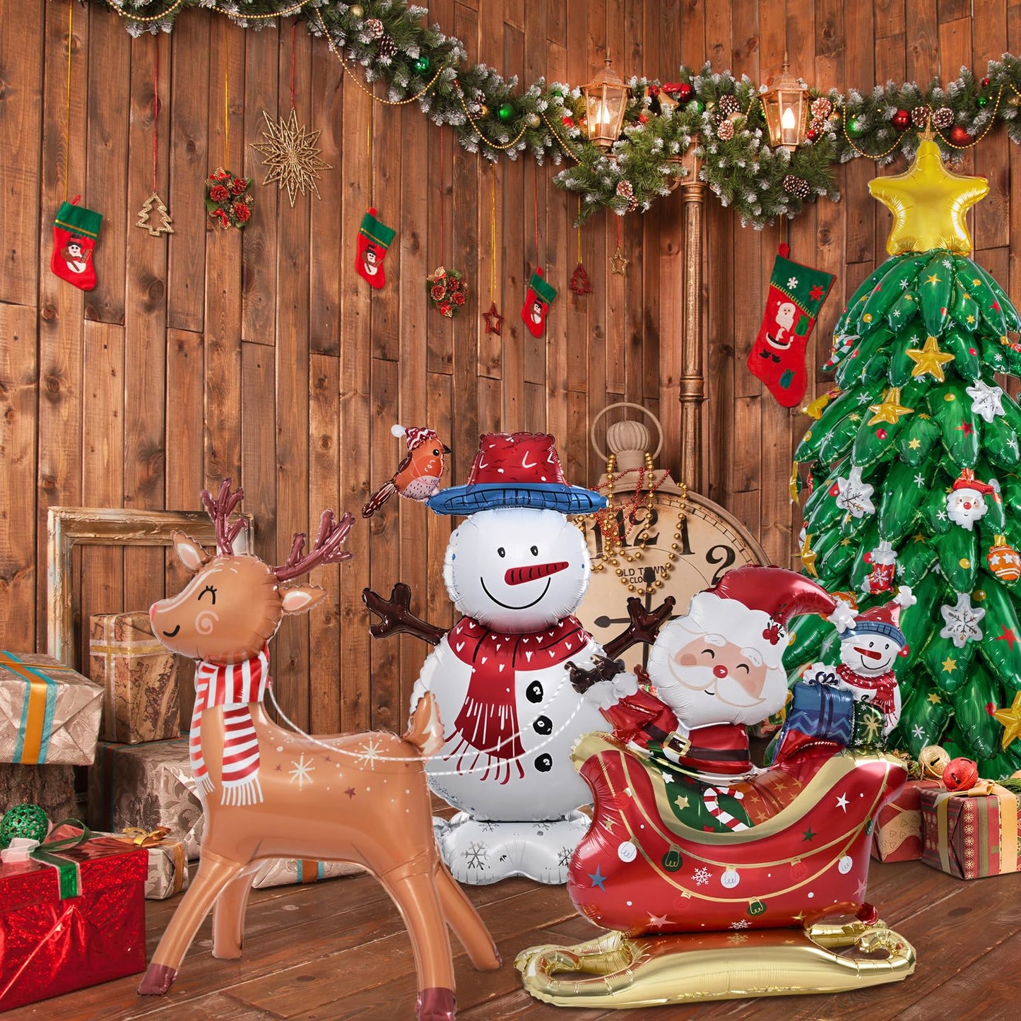 Merry Christmas Party Decorations : Christmas Party Supplies with Santa Claus, Snowman, & Christmas Tree Balloons for Festive Holiday Celebrations