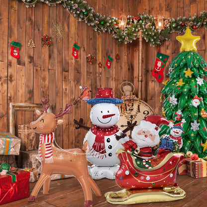 Merry Christmas Party Decorations : Christmas Party Supplies with Santa Claus, Snowman, & Christmas Tree Balloons for Festive Holiday Celebrations