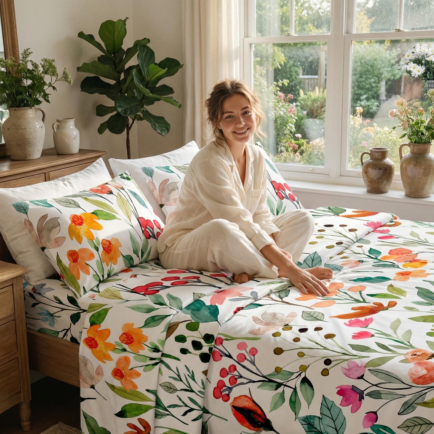 YIYEA Floral Sheets Twin Size, Premium Double Brushed Microfiber Bed Sheet Set for All Season, Soft Breathable, 16" Deep Pocket, Shrinkage and Fade Resistant, 3PC, Twin