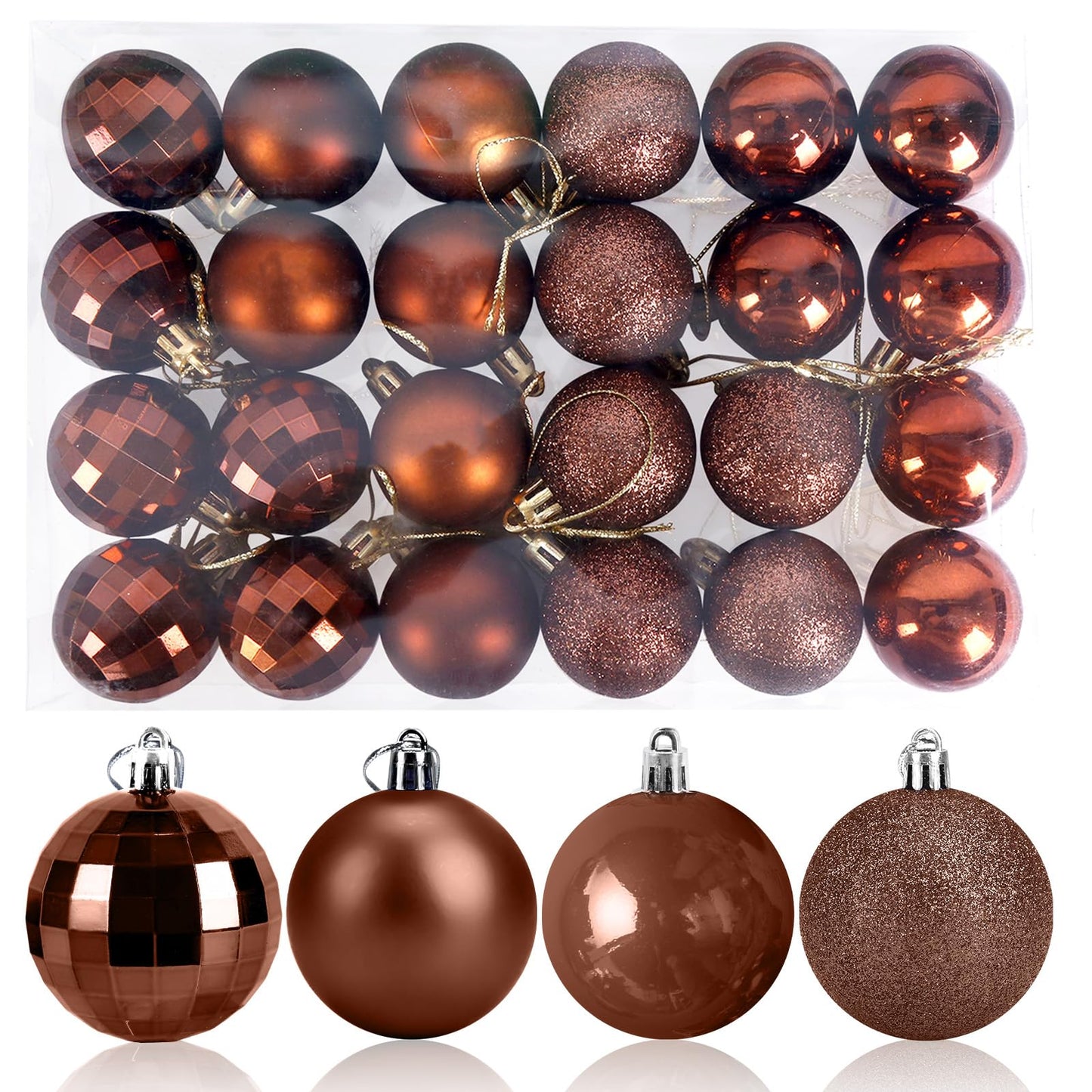 Aitsite 24ct Christmas Tree Ornaments Set 1.57 inches Mini Shatterproof Holiday Ornaments Balls for Christmas Decorations （Brown）