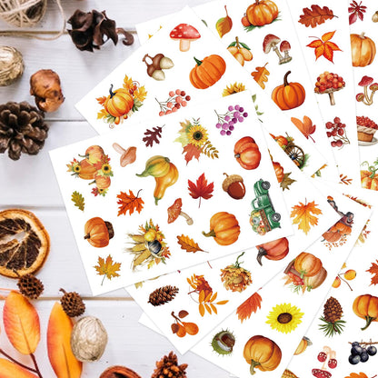 32 Sheets Fall Theme Sticker, Pumpkin Stickers, Hello Autumn Sticker, Thanksgiving Stickers for Kids, Fall Harvest Food Pumpkin Maple Leaves, Thanksgiving Party Favors Supplies