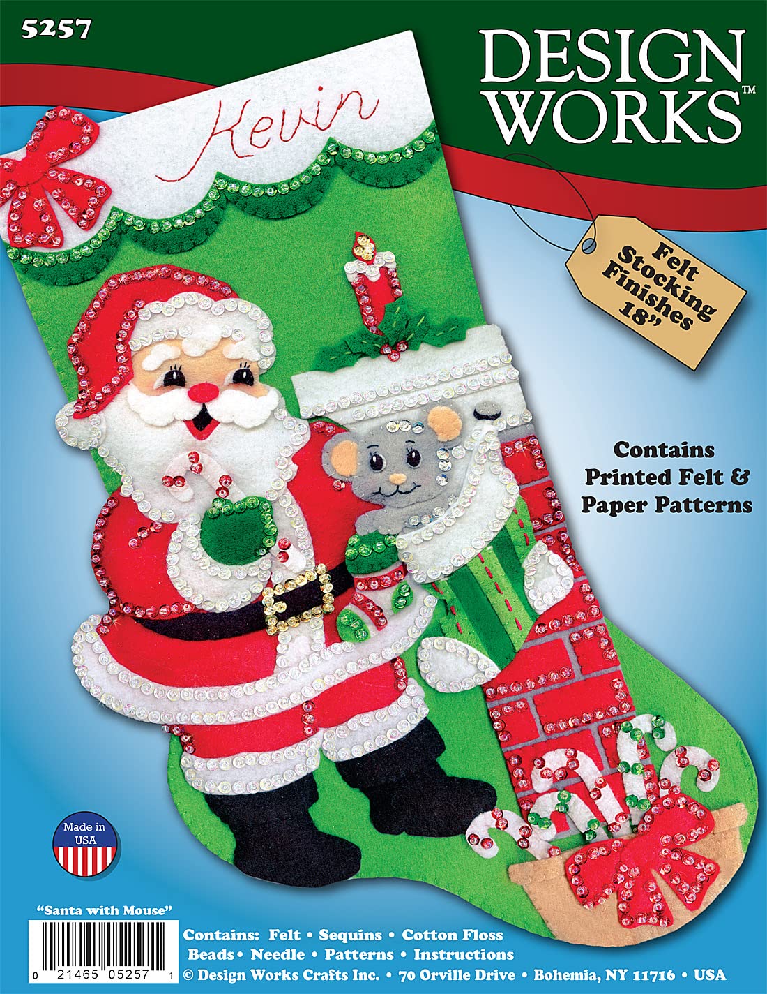 Design Works Crafts Santa with Mouse Felt Stocking Kit, Green Red, by The Yard