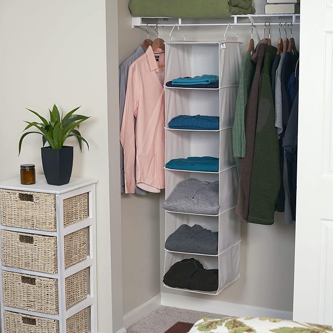 Household Essentials 311312 Hanging Closet Organizer | 6-Shelves | Natural