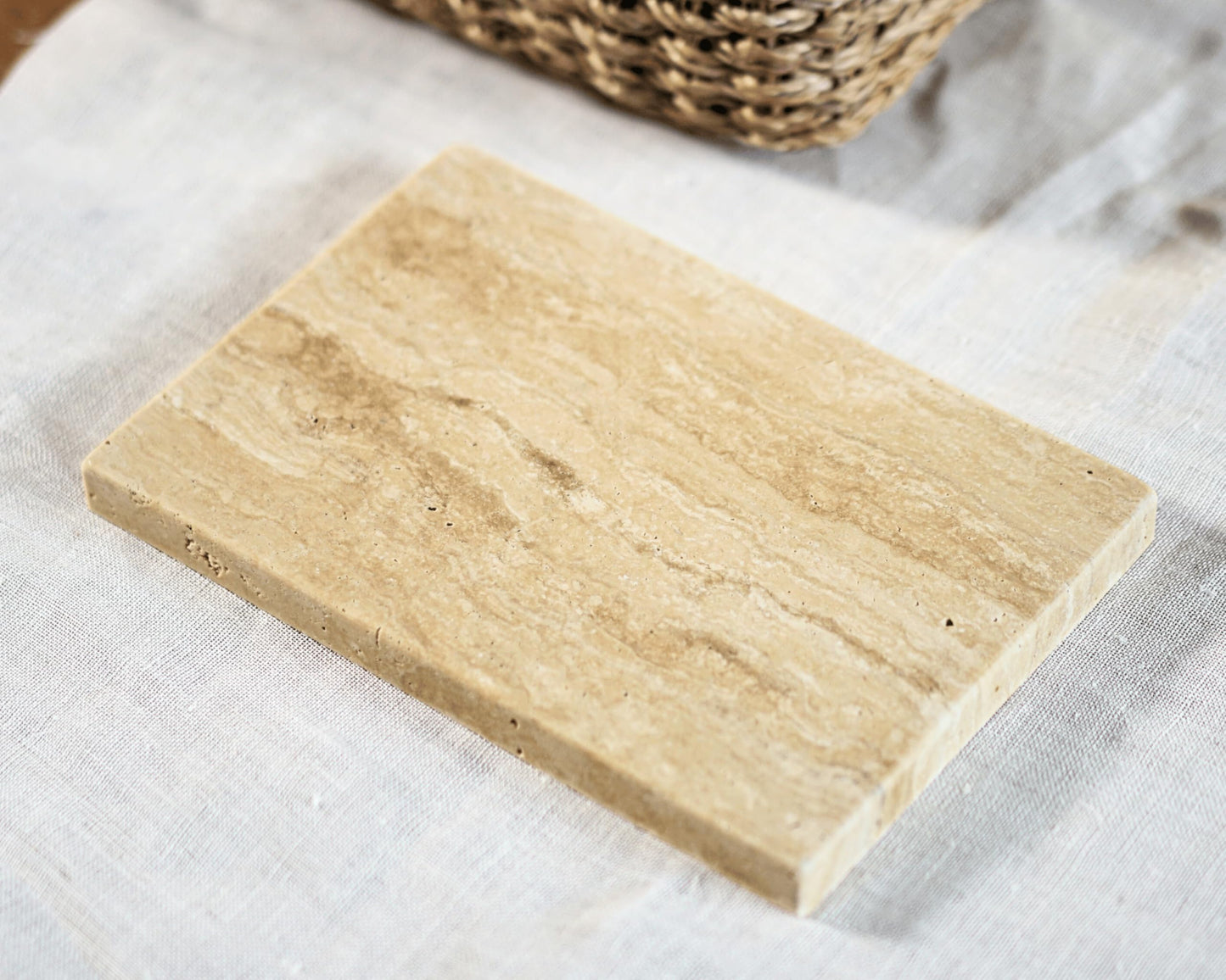 Astavostone Travertine Tray, Cream White Natural Stone Decor Tray for Bathroom Vanity Rectangle Stone Board for Jewelry, Keys, Perfume Coffee Table Organizer