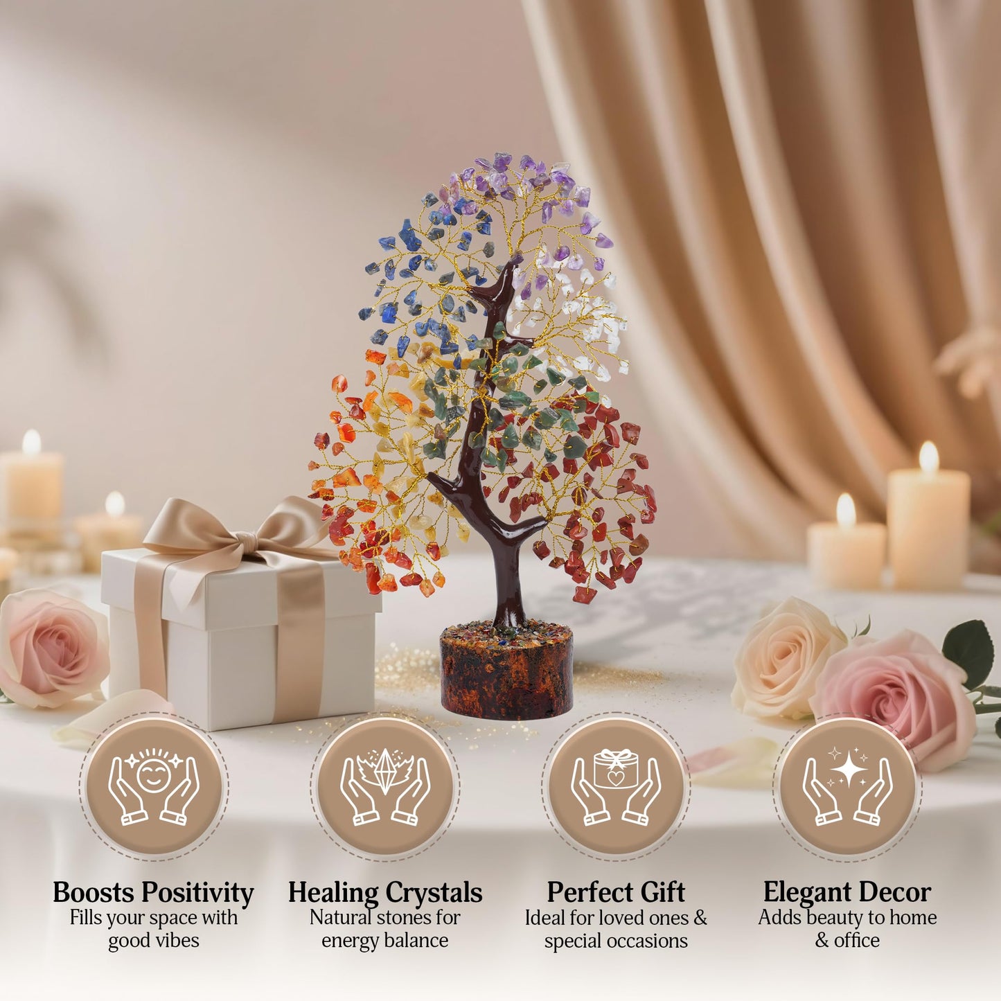 FASHIONZAADI 7 Chakra Tree of Life - Crystals & Healing Stones | Birthday Gifts for Women | Crystal Tree for Positive Energy | Home Office Decor | Spiritual Gifts for Women