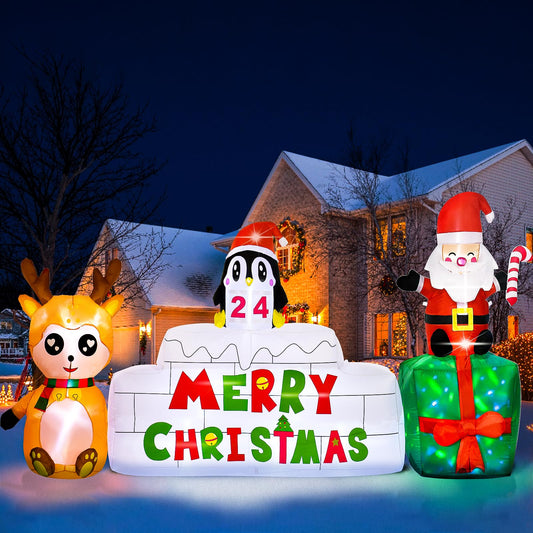 10 Ft Christmas Inflatables Outdoor Decorations Countdown Xmas Blow Up Yard Decorations, Reindeer Santa Inflatables Built-in Rotating Colorful LED Lights Xmas Holiday Party Lawn Decor