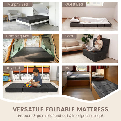 Folding Mattress,6 inch Full Size Foldable Mattress with a Collapsible and Washable Cover,Medium-Firm Suitable for RV Travel, Camping, Guest Bed,Murphy Bed 78"×52"×6"