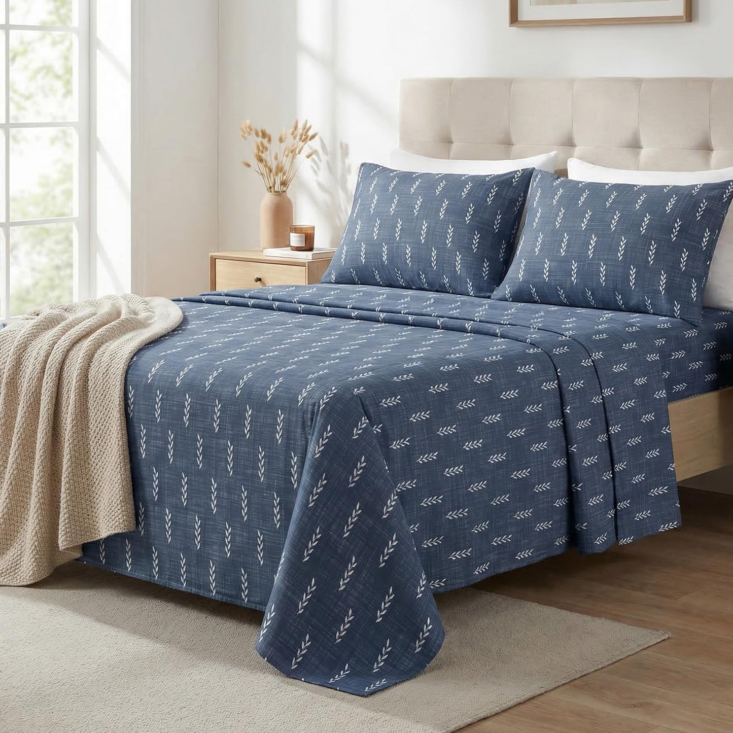 YIYEA Queen Sheet Set, Premium Double Brushed Microfiber Bed Sheet Set for All Season, Soft Breathable, 16" Deep Pocket, Shrinkage and Fade Resistant, 4PC, Queen