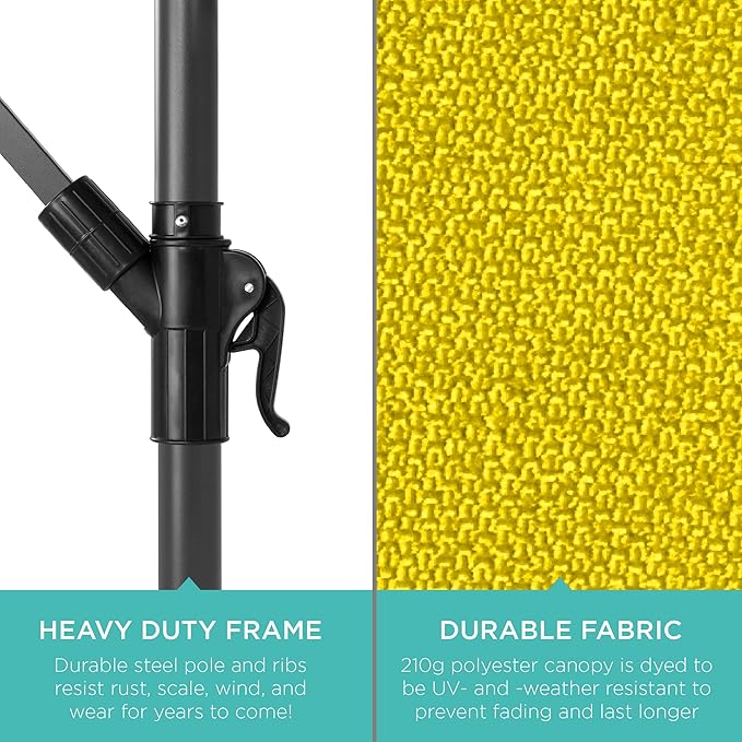 Best Choice Products 10ft Offset Cantilever Hanging Market Patio Umbrella, 8 Sturdy Ribs, Easy Adjustment - Yellow