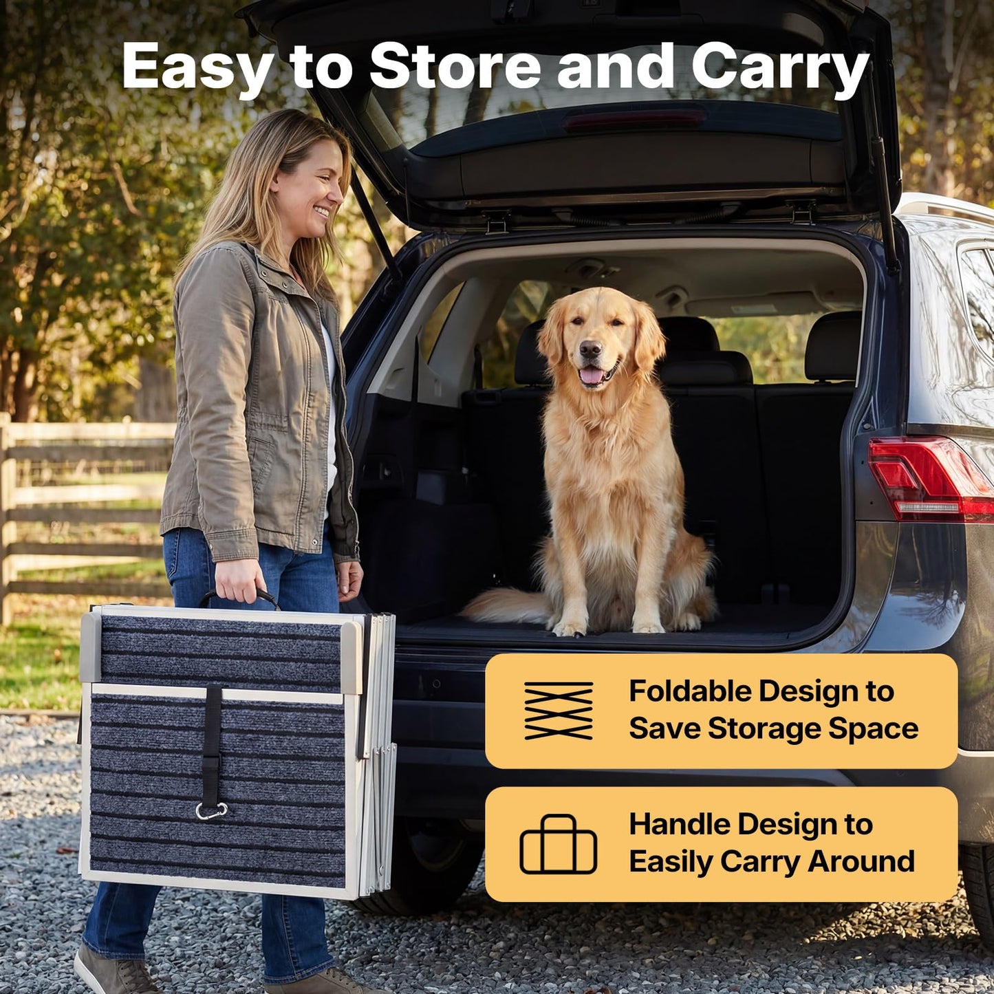 Veehoo Extra Wide Dog Steps for Car SUV Truck Foldable, 4 Steps Portable Aluminum Dog Stairs for Injured Senior Large Dogs 20" Wide, Heavy Duty Pet Ramp Ladder with Non Slip Surface, up to 170lbs