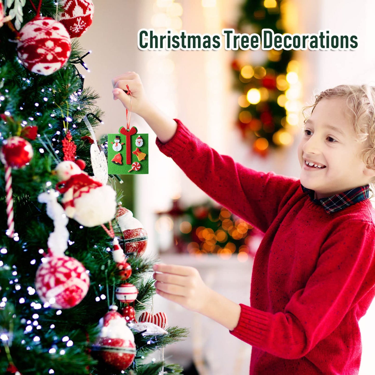 Tatuo 24 Kits Christmas Felt Ornament Crafts DIY Tree Gifts Garlands Bells Santa Socks Hanging Ornaments Christmas Sticker for Home Door Wall Hanging Tree Craft Decorations