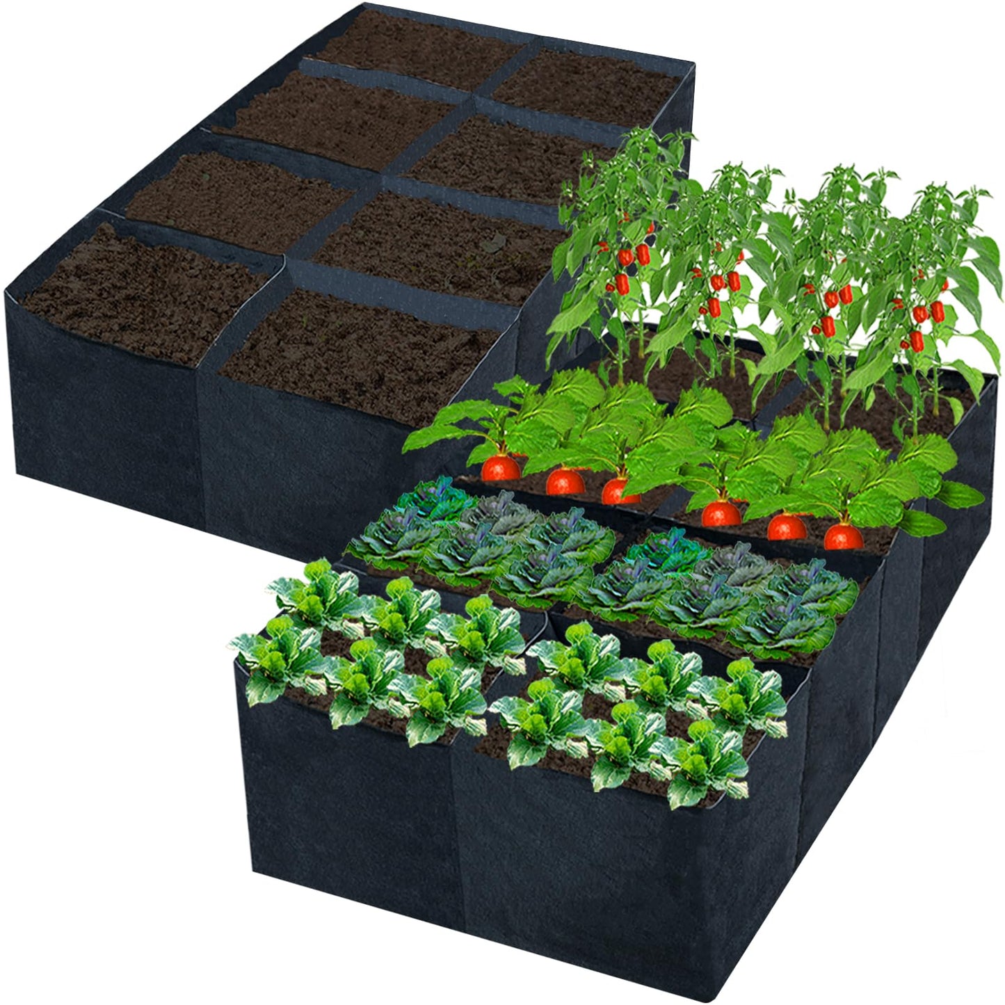 HzNzYHD 2PCS 6x3x1ft Fabric Raised Garden Bed,128 Gallon 8 Grids Rectangle Plant Grow Bags,Durable Outdoor Planter Raised Beds Pot for Growing Herbs Flowers Vegetables Potatoes Carrots