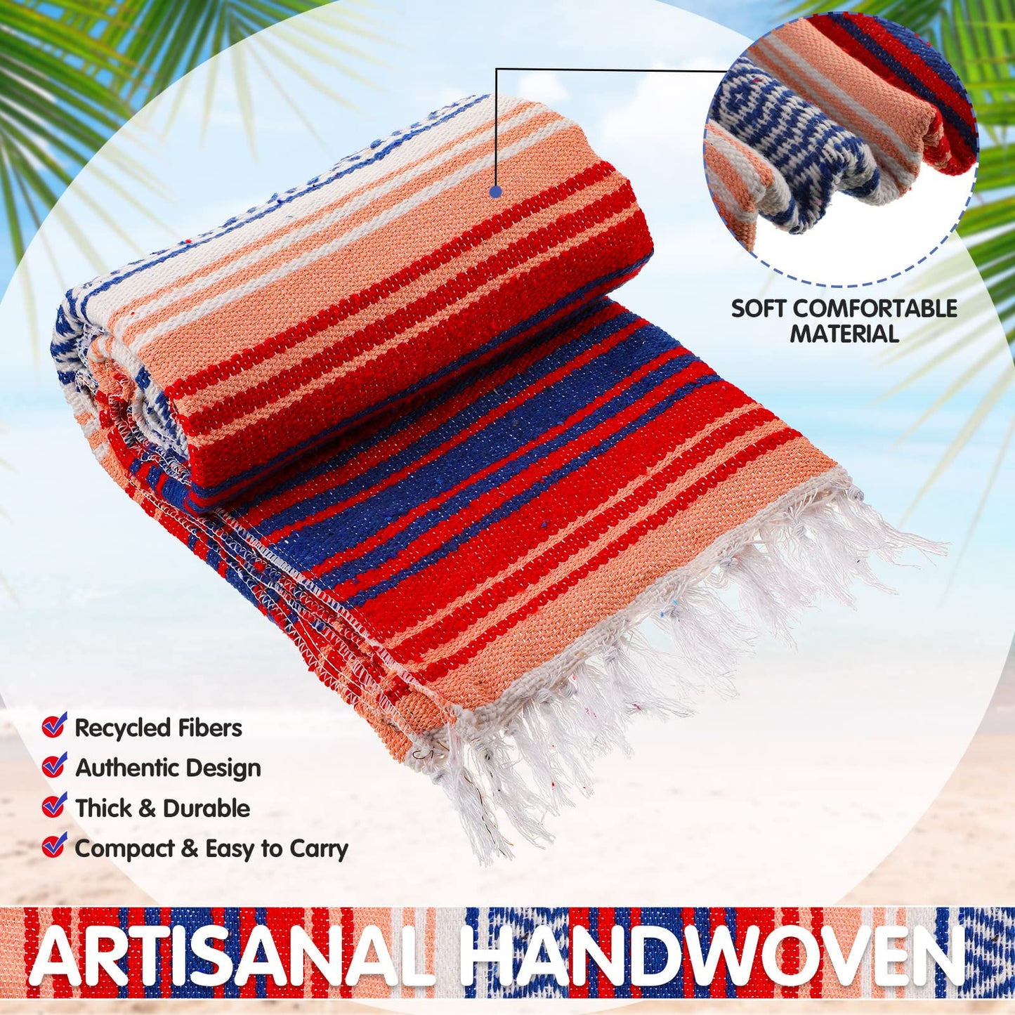 Haull 10 Pcs Large Mexican Blankets Bulk 51" x 71" Mexican Serape Blankets Yoga Authentic Throw Colorful Striped Falsa with Fringed for Outdoor Car Travel Camping Beach Picnic Patio Mat Towel
