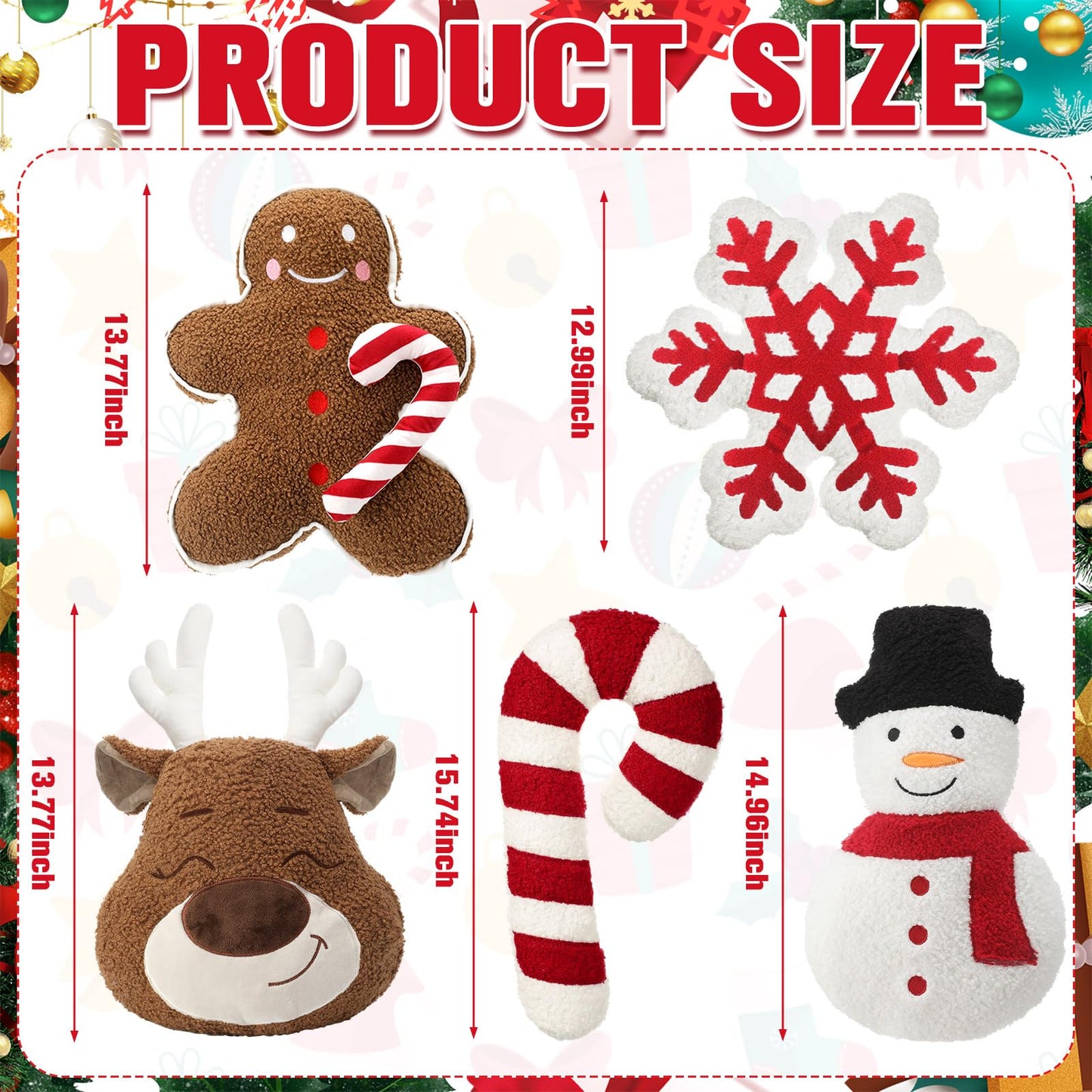 Seeloowy 5 Pcs Christmas Throw Pillows Xmas Tree Gingerbread Man Snowflake Pillows Red White Stripe Candy Cane Peppermint Shape Cushion Stuffed Christmas Decoration for Home Sofa Bed Couch Party