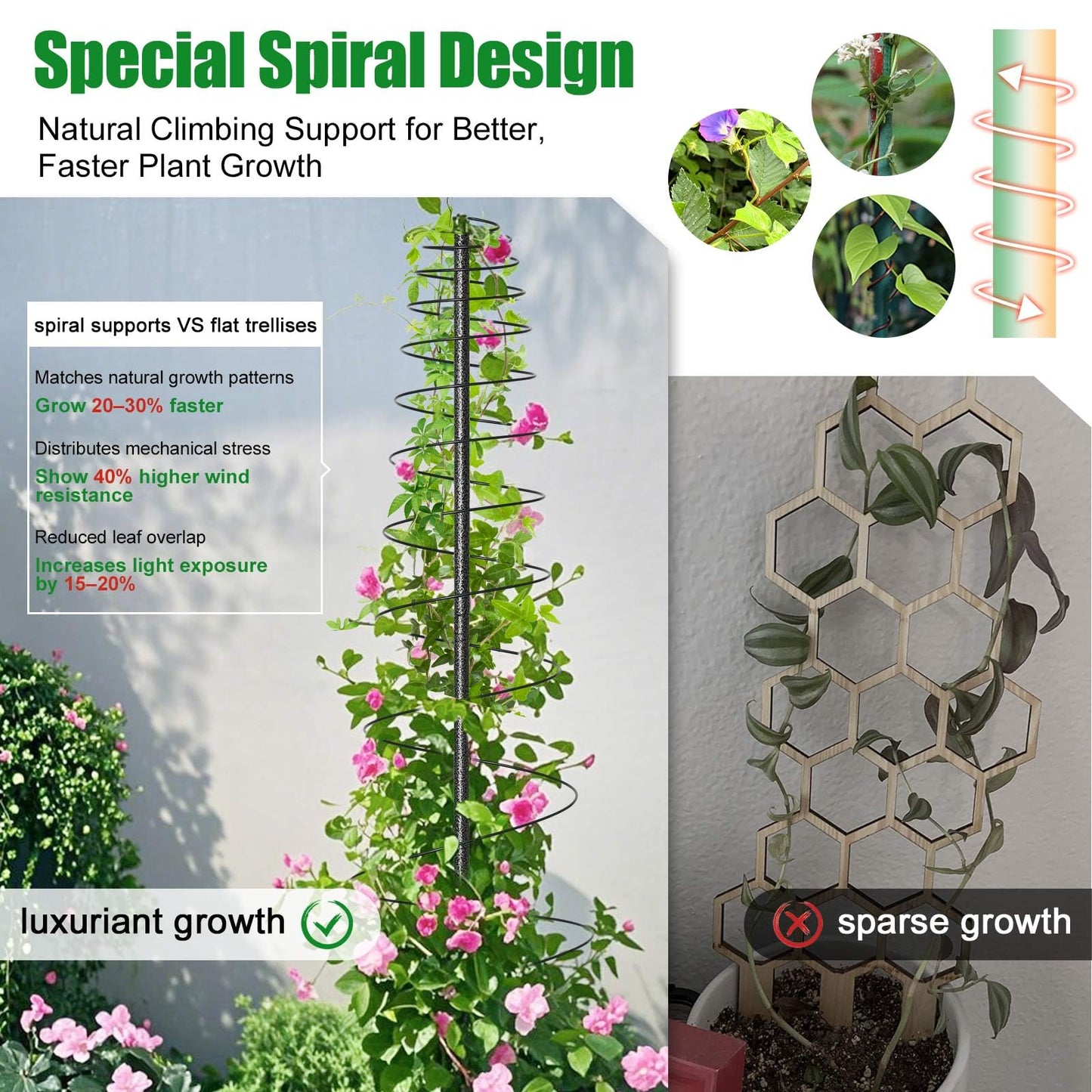 Spiral Frame Trellis for Climbing Plants Outdoor Indoor - 44" Adjustable Heavy Duty Metal Garden Plant Support with Anti-Wobble Screws,for Pole Beans,Tomato, Sweet Pea,Clematis,Potted Plants,Vine