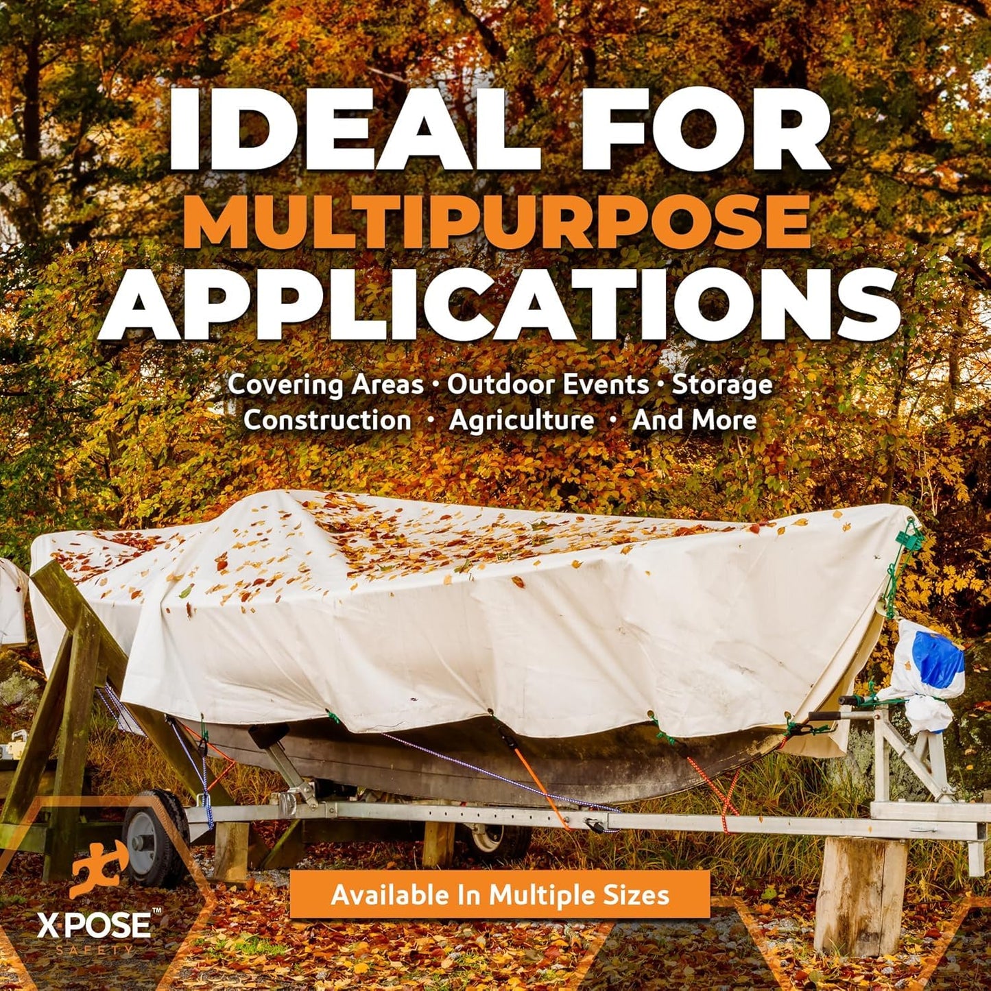 Heavy Duty White Poly Tarp 7' X 40' (2-Pack) - Multipurpose Protective Cover - Durable, Waterproof, Weather Proof, Rip and Tear Resistant - Extra Thick 12 Mil Polyethylene - by Xpose Safety