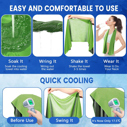 Hosuly 6 Pack Cooling Towels 40"x12" Ice Towel Cooling Neck Wraps Soft Breathable Chilly Stay Cool in Summer for Sports Yoga Golf Gym Activities(Bright Green)