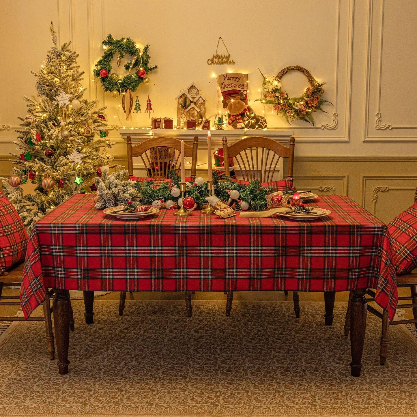 Softalker Christmas Checkered Tablecloth Rectangle - Red Buffalo Plaid Linen Cotton Gingham Xmas Table Cloths, Winter Farmhouse Table Decorations for Dining/Parties/Holiday, 60 x 84 Inch