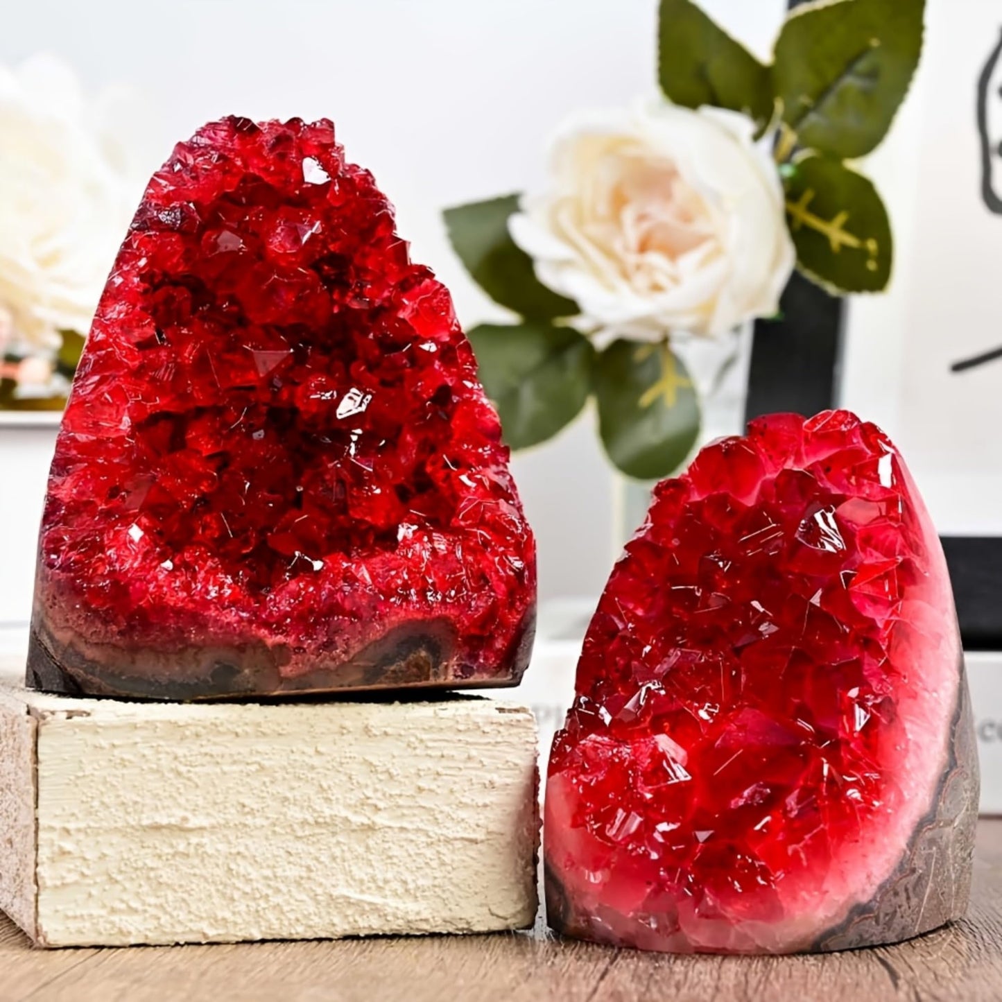 CrystalHola 1Pc Claret Raw Geode, Crystal Cluster for Home Feng Shui Ornaments Energy Stone Healing Tools Meditation Feng Shui Decoration,Stone Display Piece, Mineral Specimen (200-300g)
