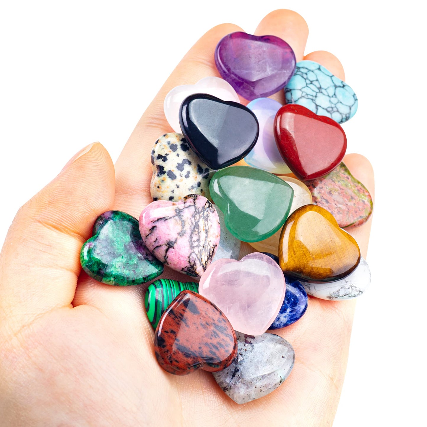 20PCS Natural Heart Crystals Love Shaped Pocket Polished Stones Heart Healing Crystal Stones for Gifts Chakra Reiki Yoga Meditation Relief Anxiety Stress(Assorted)