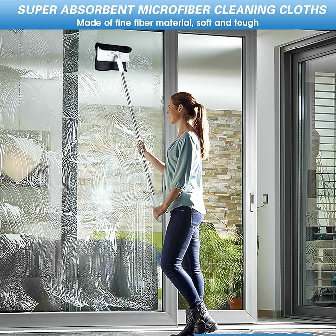 Disposable Dust Mop with 3 Shiny Cleaning Wipe Cloths, 360°Spin No Wash Mop
