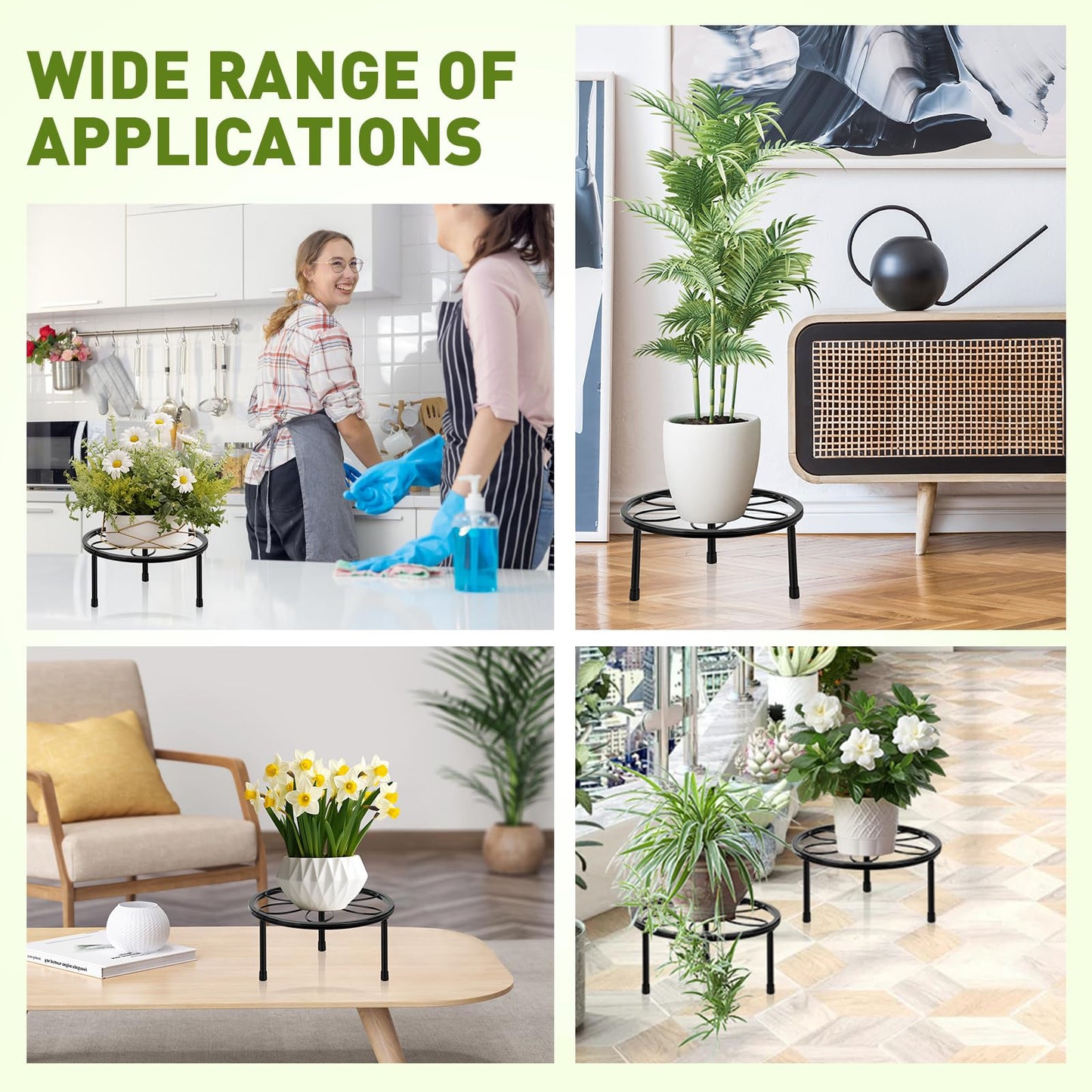 ESRICH 2 Pack 7.8" Metal Plant Stand Indoor , Black Plant Stands Outdoor, Rustproof Round Heavy Duty Flower Pot Stand, Potted Plant Holder for Garden Home