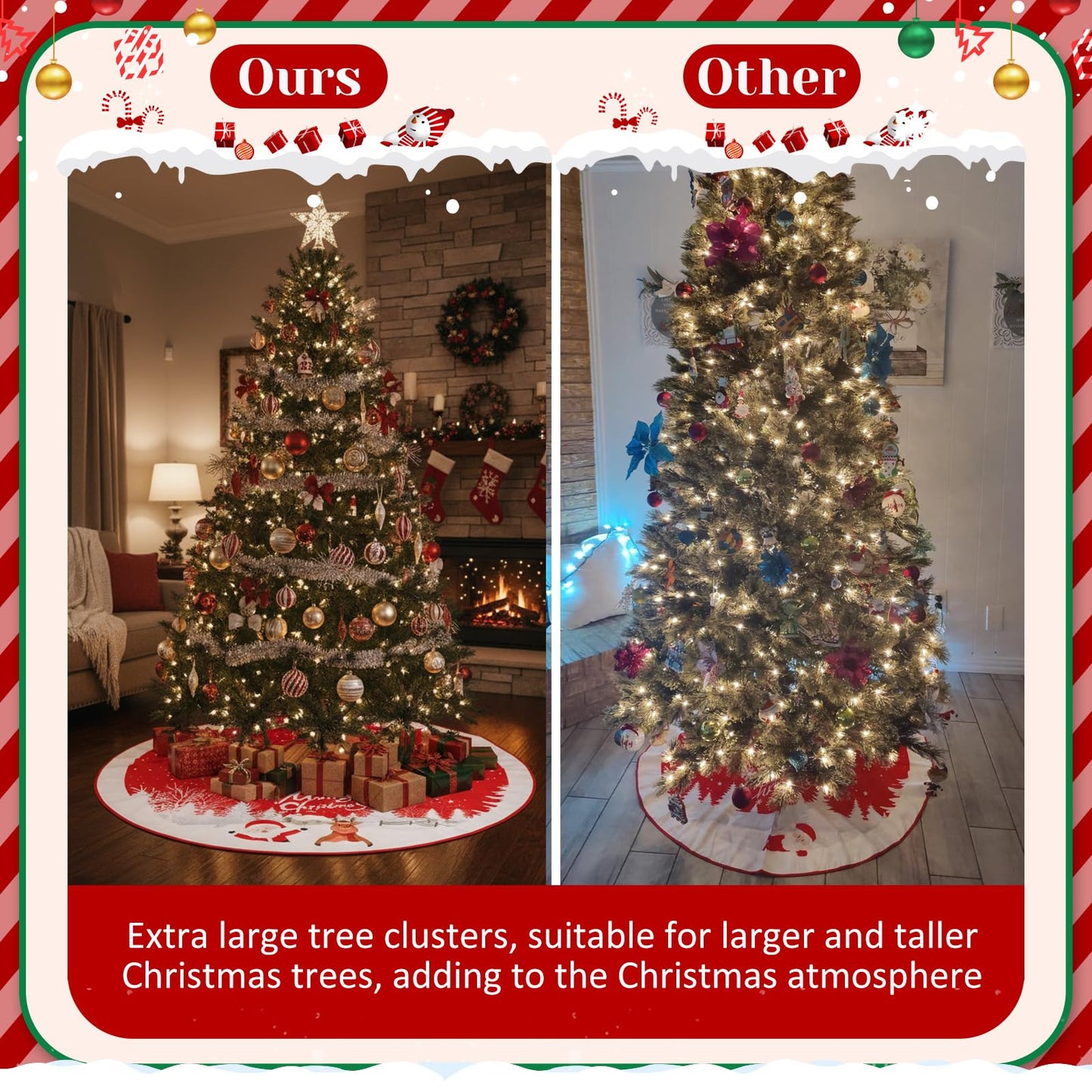 Sosation 72 Inches Large Christmas Tree Skirt Red Xmas Tree Ornaments with Snowy Pattern Soft Plush Reindeer Snowflake Holiday Party Mat for Merry Christmas Party Winter Holiday Home Decorations