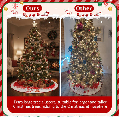 Sosation 72 Inches Large Christmas Tree Skirt Red Xmas Tree Ornaments with Snowy Pattern Soft Plush Reindeer Snowflake Holiday Party Mat for Merry Christmas Party Winter Holiday Home Decorations