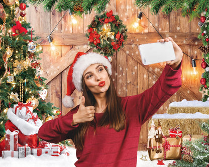 LTLYH 7x5ft Christmas Barn Door Backdrop Christmas Rustic Wooden Wall Background Xmas Tree Snow Holiday Party Banner Decoration Photo Booth