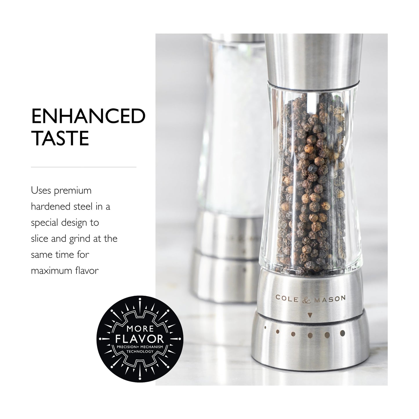 Cole & Mason Derwent Grinder Set - Precision Mechanisms and Sea Salt and Peppercorns - Derwent Salt and Pepper, Stainless Steel