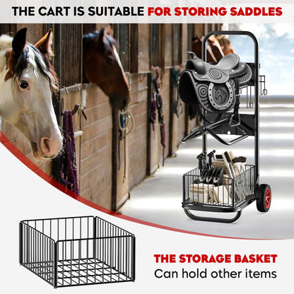 Rolling Saddle Rack Cart with Wheel, Horse Saddle Rack Dolly, Heavy Duty Horse Equipment Cart for Storage, Moving, Organizing, and Transporting Supplies