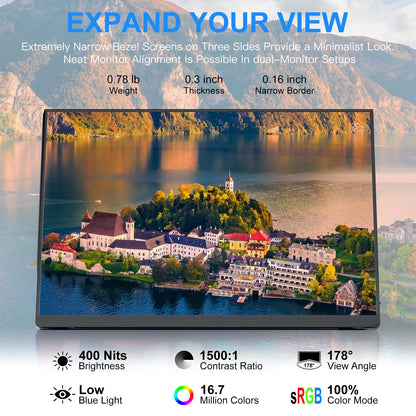 10.5''Portable Monitor for latop ,2K FHD 60HZ Laptop Monitor Screen,USB-C and HDMI Inputs, Ultra-Slim IPS Panel with HDR and Premium Smart Cover & Speakers for Laptop,PC,Phone,PS4/5,Switch,Mac,Xbox