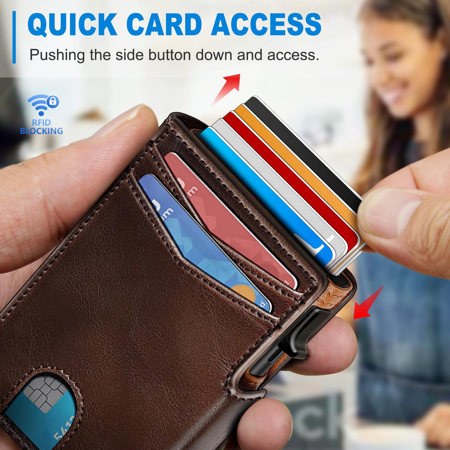 miyozi Men Wallet,with Money Clip Coins Pocket ID Window,Slim Front Pocket RFID Blocking Pop-up Card Holder 3.9"x 2.7", Gift Boxed